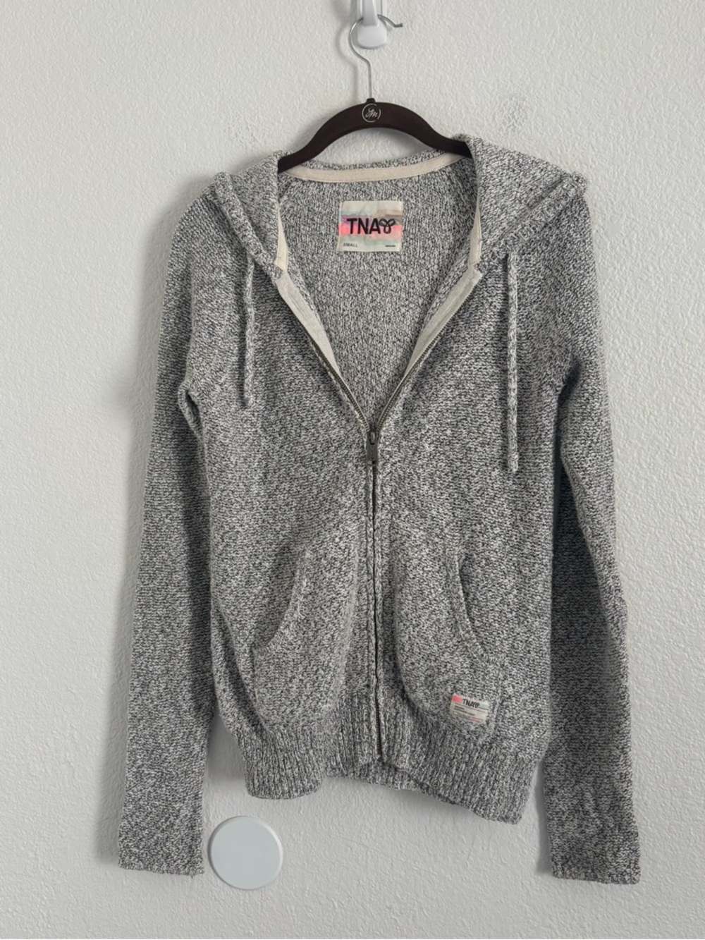 TNA Aritzia Women's Size Small Gray Knit Full Zip Hoodie Sweater